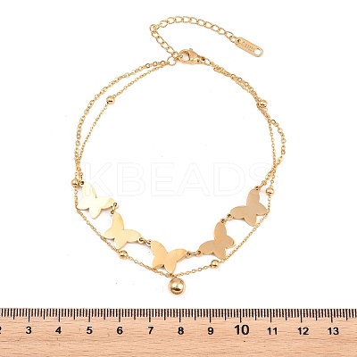Butterfly 304 Stainless Steel Satellite Chains Double Layers Anklets BJEW-H643-06G-1