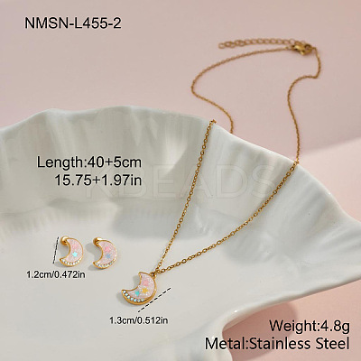 304 Stainless Steel Pendant Necklaces & Stud Earrings Sets for Girl's WG60F59-02-1