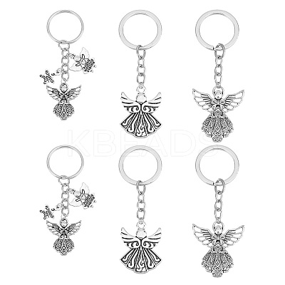 6Pcs 3 Style Angel Wing Tibetan Style Alloy Pendants Keychain KEYC-PH0001-82-1