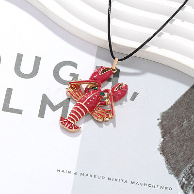 Alloy Enamel Lobster Pendant Waxed Cord Necklaces NJEW-P335-01G-1