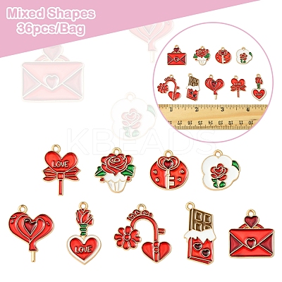 36Pcs 9 Styles Valentine's Day Theme Alloy Enamel Pendants ENAM-FS0002-48-RS-1