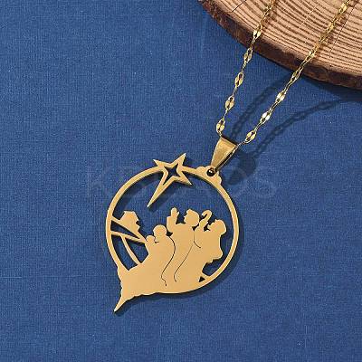 201 Stainless Steel Hollow Star with Prayer Pendant Necklaces for Ramadan & Eid Mubarak NJEW-D318-04G-1