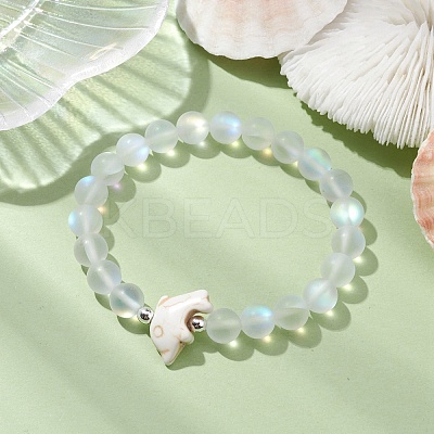 Beach Dolphin Dyed Synthetic Turquoise Bead Bracelets BJEW-JB10251-03-1