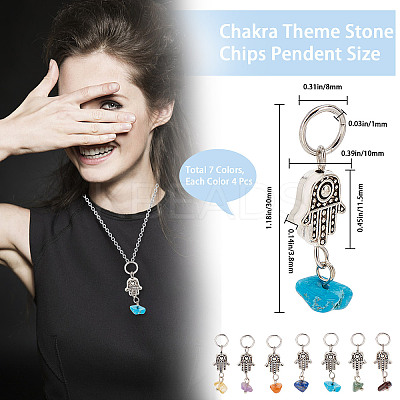 4 Sets 7 Styles Chakra Mixed Stone Chips Alloy Pendants FIND-CN0001-30-1