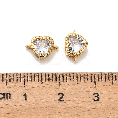 Brass Pave Clear Cubic Zirconia Heart Connector Charms KK-H515-08G-1