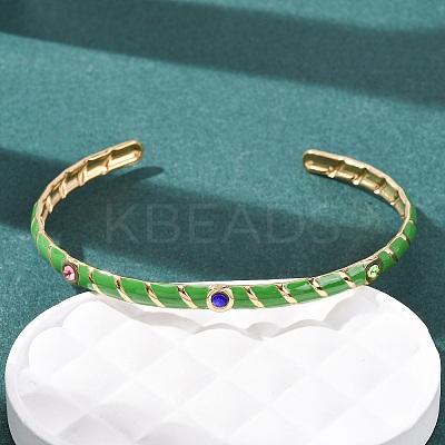 304 Stainless Steel Enamel Cuff Bangles for Women BJEW-H637-02A-G-1