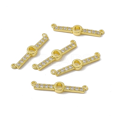Rack Plating Brass Micro Pave Clear Cubic Zirconia Connector Charms KK-C007-37G-O-1