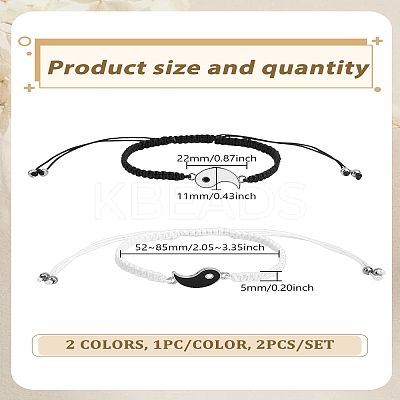 2Pcs Matching Alloy Enamel Yin-yang Link Bracelets BJEW-LP00016-1