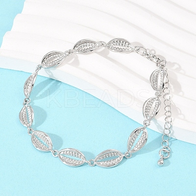 Cowrie Shell Shape Brass Link Chain Bracelets for Women BJEW-K248-07B-P-1