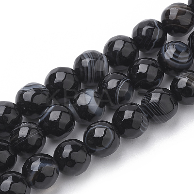 Natural Black Agate Beads Strands G-S281-51D-8mm-1