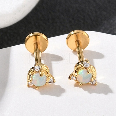 304 Stainless Steel Synthetic Opal Stud Earrings EJEW-B143-01G-06-1