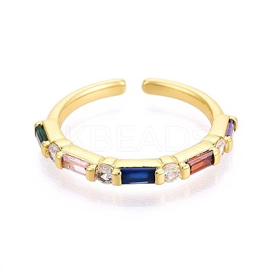 Brass Micro Pave Cubic Zirconia Cuff Rings for Women KK-T071-55G-1