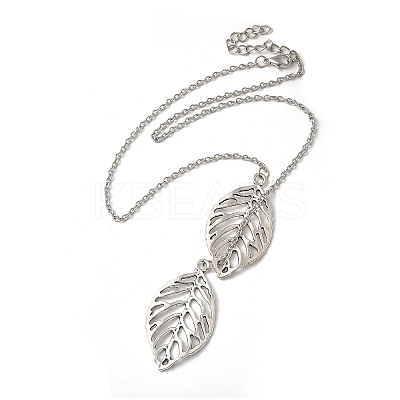 Simple Hollow Leaf Alloy Lariat Necklaces NJEW-N0052-002A-1