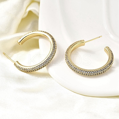Brass Clear Cubic Zirconia C-Shaped Stud Earrings EJEW-L261-026G-1