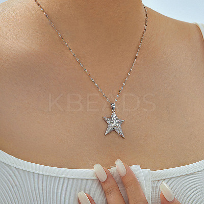 Elegant Brass Micro Pave Clear Cubic Zirconia Star Pendant Necklaces EY0411-2-1