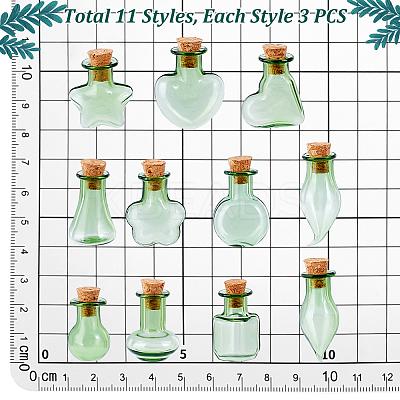33Pcs 11 Styles Glass Cork Bottles Ornament AJEW-PH0025-20-1