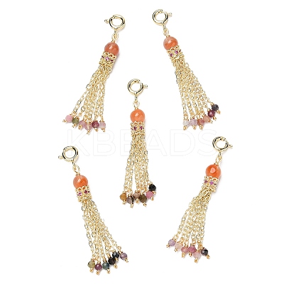 Natural Red Agate Round Tassel Pendant Decoration G-K341-05G-1