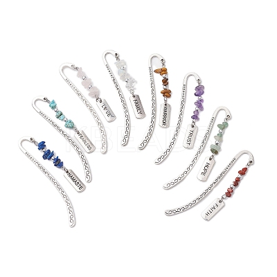 8Pcs 8 Styles Natural & Synthetic Gemstone Chip & Rectangle with Inspirational Word Bookmarks AJEW-JK00344-1