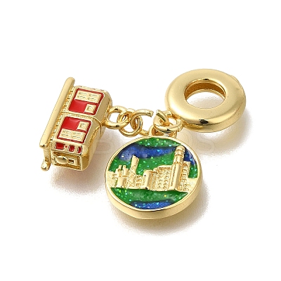 Brass Red & Green Enamel European Dangle Charms KK-R002-21G-1