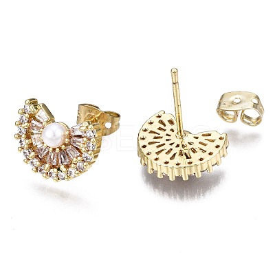 Brass Micro Pave Cubic Zirconia Stud Earrings EJEW-T014-58G-NF-1