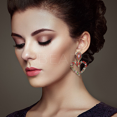 2 Pairs 2 Colors Rhinestone Hollow Out Heart Dangle Stud Earrings EJEW-FI0001-13-1