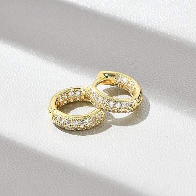 Brass Micro Pave Clear Cubic Zirconia Hoop Earrings EJEW-D311-101G-1
