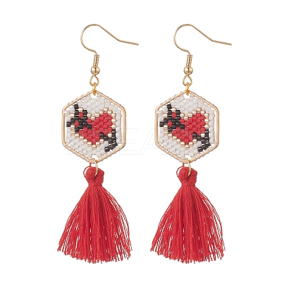 Glass Seed Braided Hexagon Dangle Earrings EJEW-MZ00052-01-1