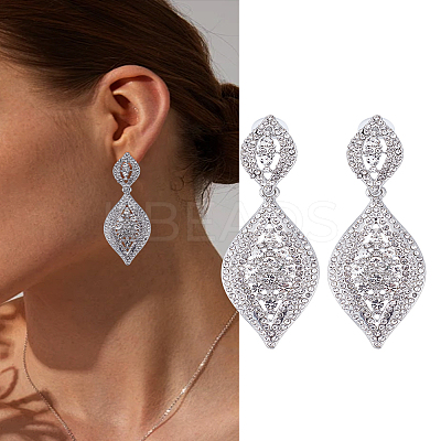 1 Pair Rhinestone Horse Eye Dangle Stud Earrings EJEW-LP0002-92A-1