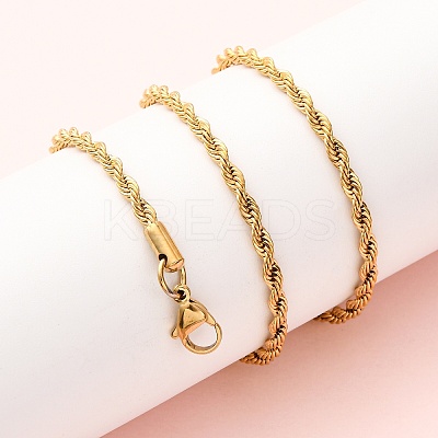3MM 304 Stainless Steel Rope Chain Necklaces NJEW-P338-01B-G-1