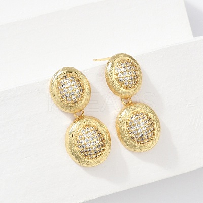 Brass Micro Pave Clear Cubic Zirconia Stud Earrings EJEW-H154-10B-G-1
