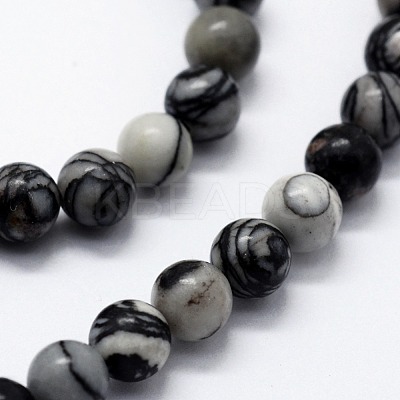 Natural Black Silk Stone/Netstone Beads Strands G-I199-11-8mm-1