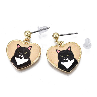 Alloy Kitten Dangle Stud Earrings EJEW-G148-27G-01-1