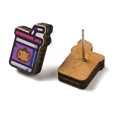Wood Stud Earrings EJEW-Z054-01E-1