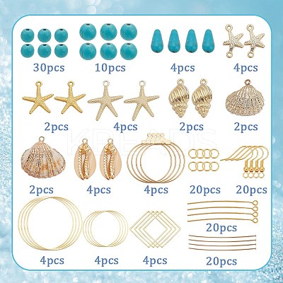 Ocean Theme Synthetic Turquoise & Natural Shell Dangle Earrings DIY Making Kit DIY-SC0025-79-1