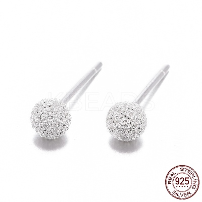 Textured 925 Sterling Silver Ball Stud Earrings X-EJEW-L202-004A-1