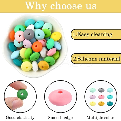 100Pcs 25 Styles Rondelle Food Grade Eco-Friendly Silicone Abacus Beads SIL-YW0001-36-1