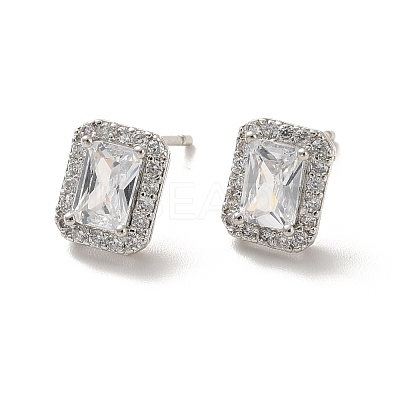 Clear Cubic Zirconia Rectangle Stud Earrings EJEW-K093-20P-1