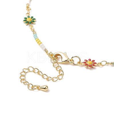 Handmade Brass Flower Link Chain Necklace for Women NJEW-JN04266-1