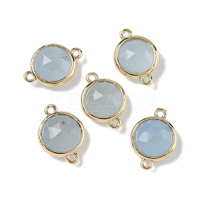 Brass Pave Dyed Natural White Jade Faceted Flat Round Connector Charms G-U028-04G-10-1