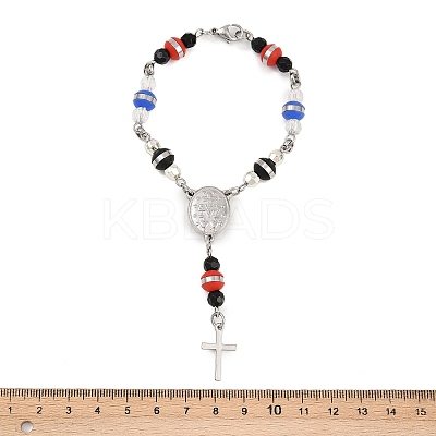 201 Stainless Steel Cross Charm Bracelets BJEW-B143-02P-1