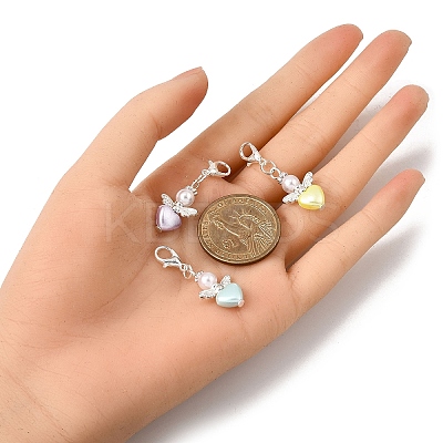 Heart Angel Acrylic with Plastic Pearl Pendant Decorations HJEW-JM04000-1