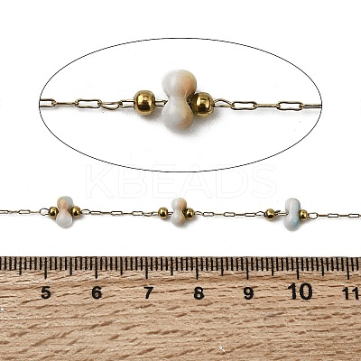 Handmade 304 Stainless Steel Porcelain Beaded Round Link Chains CHS-L032-16G-03-1