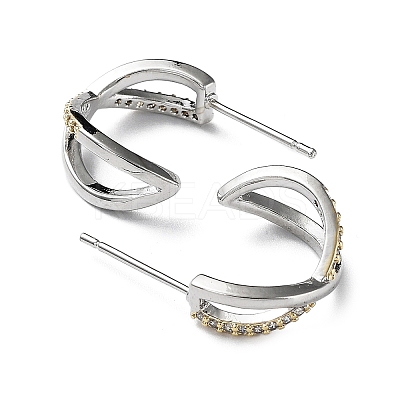 Two Tone Brass Micro Pave Clear Cubic Zirconia Criss Cross Stud Earrings EJEW-G371-02GP-1