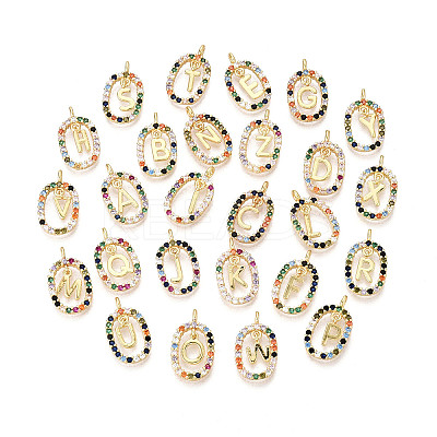 26Pcs Brass Micro Pave Cubic Zirconia Pendants KK-R218-02G-02-1