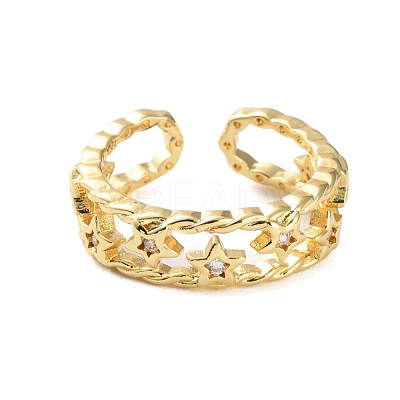 Rack Plating Brass Micro Pave Cubic Zirconia Open Cuff Rings for Women RJEW-U026-02G-03-1