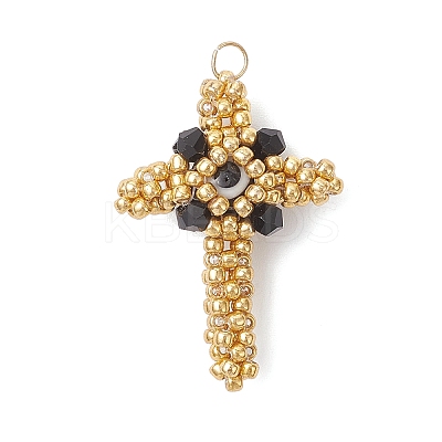 3pcs Glass Seed Beaded Cross Pendants PALLOY-MZ01019-1