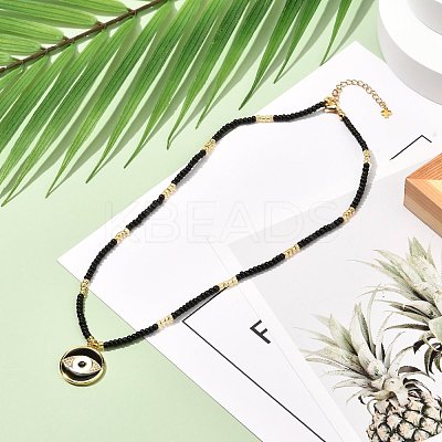 Evil Eye Brass Micro Pave Cubic Zirconia Pendant Necklace for Girl Women NJEW-JN03692-1