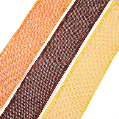 3 Rolls 3 Colors Polyester Imitation Linen Wrapping Ribbon OCOR-YS0001-02B-1