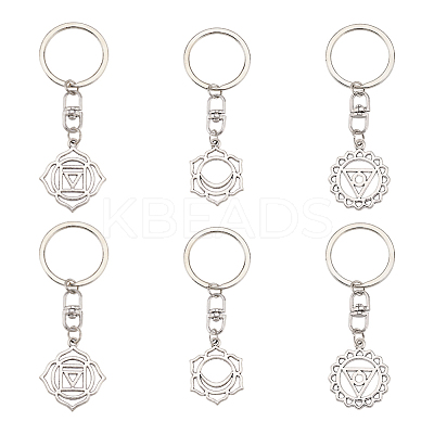6Pcs 3 Style Chakra Alloy Symbol Pendant Keychains KEYC-FG0001-14-1