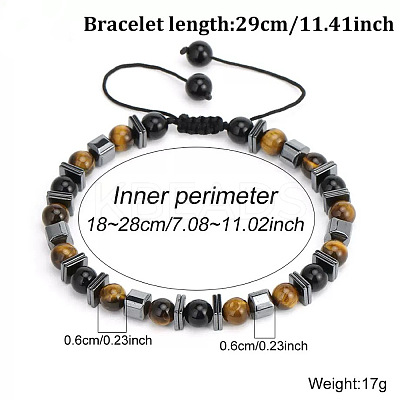 European Synthetic Non-magnetic Hematite & Natural Obsidian & Lava Rock & Tiger Eye Braided Bead Bracelets for Men XR3727-1-1
